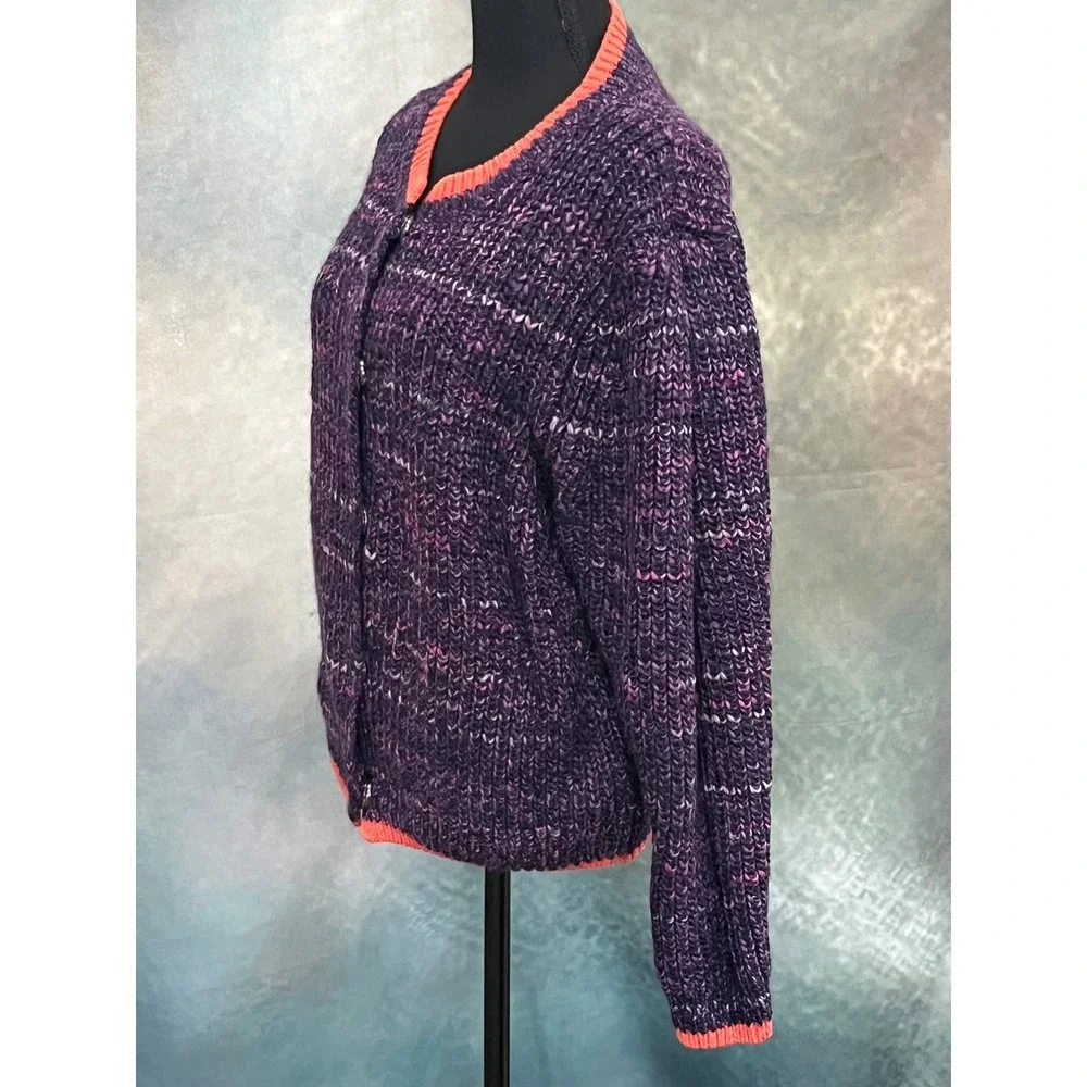 Free People Walk on By Purple Space Dye Wool Blend Chunky Knit Cardigan Large - Picture 3 of 9